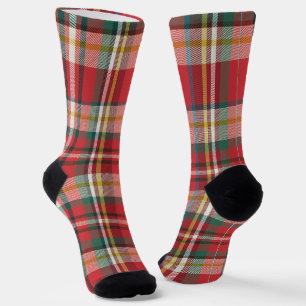 Plaid Rustic Elegant Red Chequered Holiday Socks