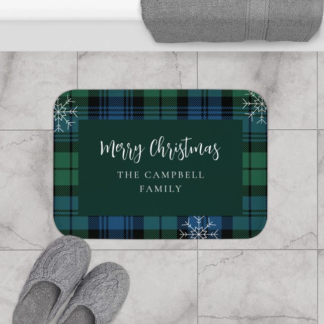 Plaid Rustic Elegant Script Campbell Tartan Bath Mat (Rustic Plaid Campbell Tartan Christmas Bath Mat)