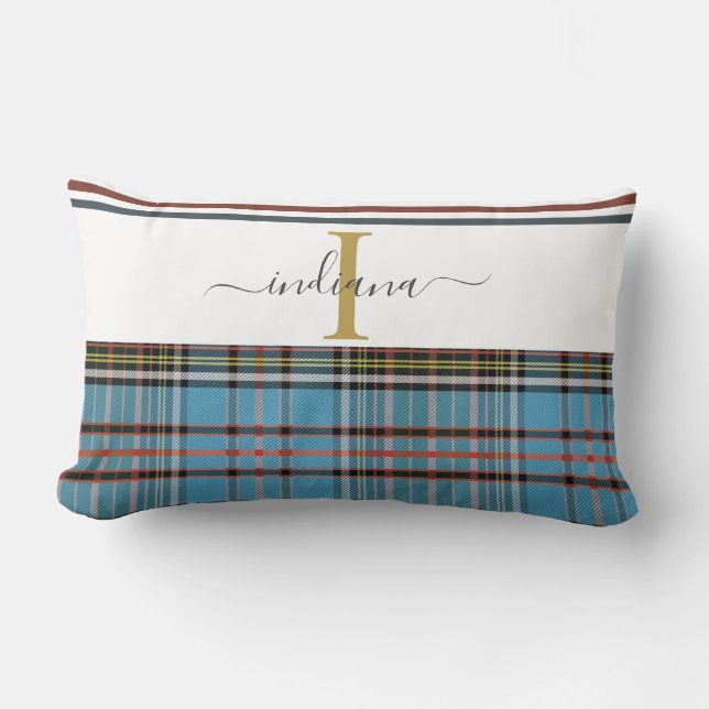 Plaid Rustic Monogram Script Clan Anderson Tartan Lumbar Pillow (Front)