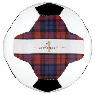 Plaid Rustic Monogram Script Tartan Soccer Ball