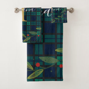 Plaid Rustic Monogram Wreath Tartan Bath Towel Set