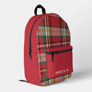 Plaid Rustic Preppy Red Personalized Printed Backpack
