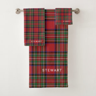 Plaid Rustic Red and Green Stewart Tartan Bath Towel Set