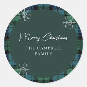 Plaid Rustic Script Snowflakes Campbell Tartan Classic Round Sticker