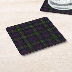 Plaid Rustic Tartan Malcolm Green Square Paper Coaster
