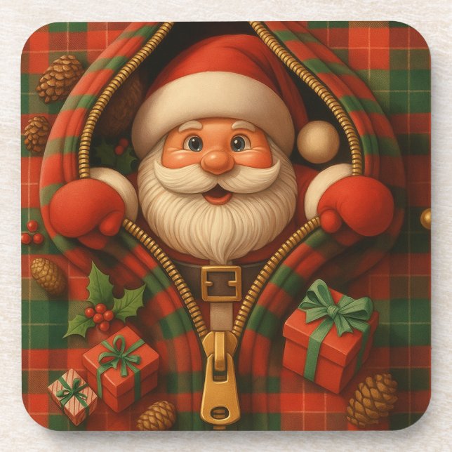 Plaid Santa Claus Christmas Design  Coaster (Front)