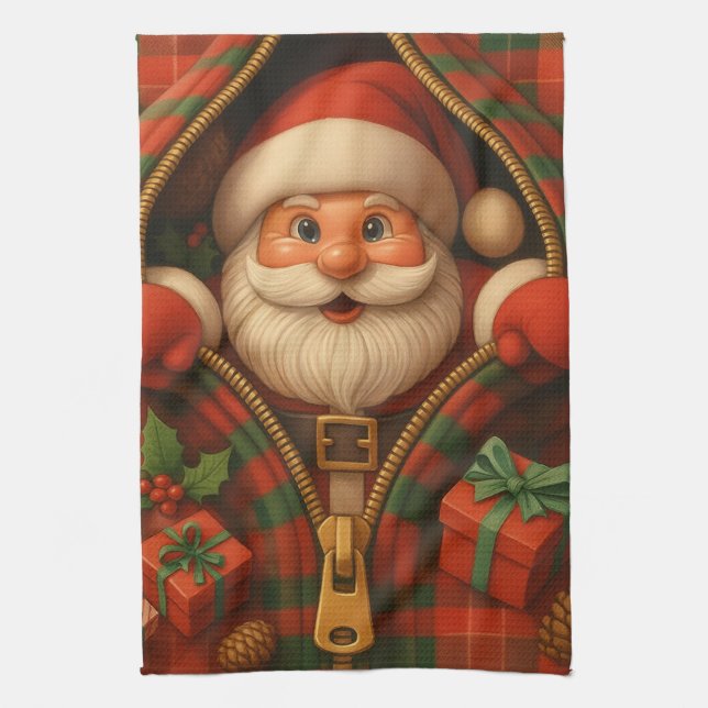 Plaid Santa Claus Christmas Design  Kitchen Towel (Vertical)
