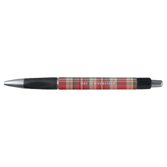Plaid School Teacher Personalized Rustic Chequered Pen (Front)