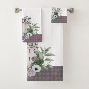 Plaid Scottish Castle With Birds and Flowers Bath Towel Set