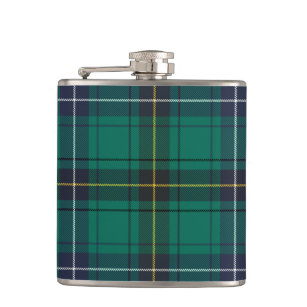 Plaid Scottish Clan Henderson Green Black Check Hip Flask