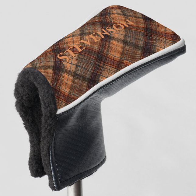 Plaid Scottish tartan brown orange black classic Golf Head Cover (3/4 Front)