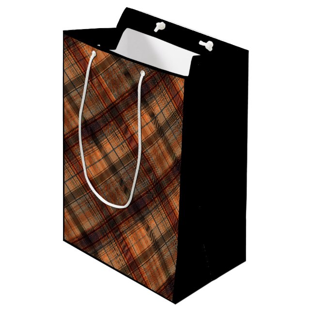 Plaid Scottish tartan brown orange black classic Medium Gift Bag (Front Angled)