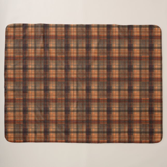 Plaid Scottish tartan brown orange black classic Sherpa Blanket (Front (Horizontal))