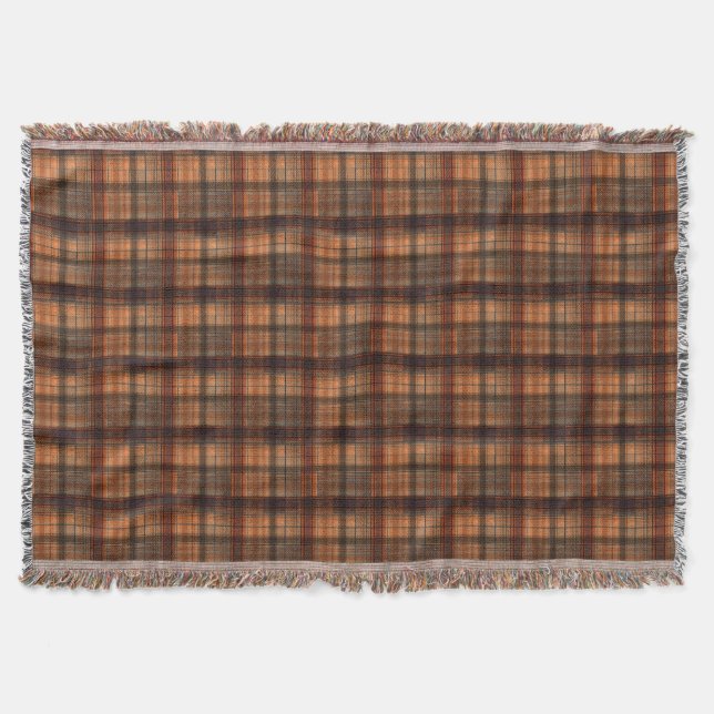 Plaid Scottish tartan brown orange black classic Throw Blanket (Front)