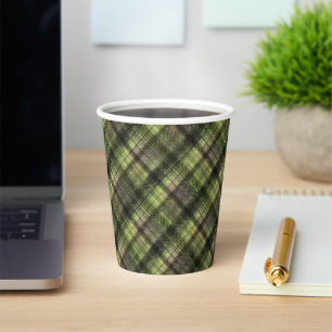 Plaid Scottish tartan green black classic  Paper Cups