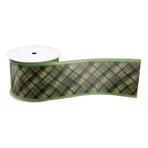 Plaid Scottish tartan green black classic Satin Ribbon