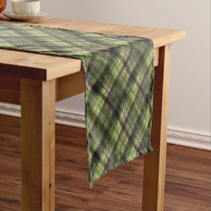 Plaid Scottish tartan green black classic Short Table Runner