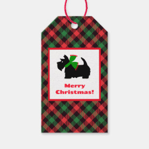 Plaid Scotty Dog Merry Christmas Gift Tags
