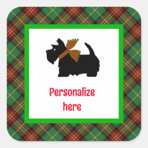 Plaid Scotty Dog Personalized Gift Square Sticker