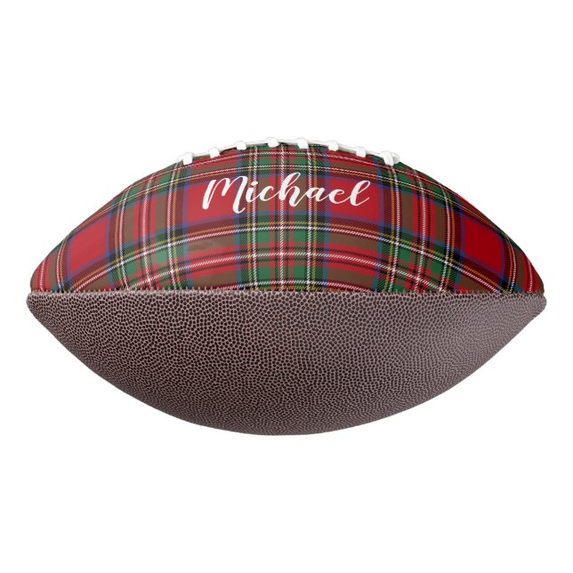 Plaid Script Red Green Tartan Personalized Football (Rotated 270)