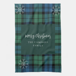 Plaid Script Snowflakes Rustic Campbell Tartan Kitchen Towel