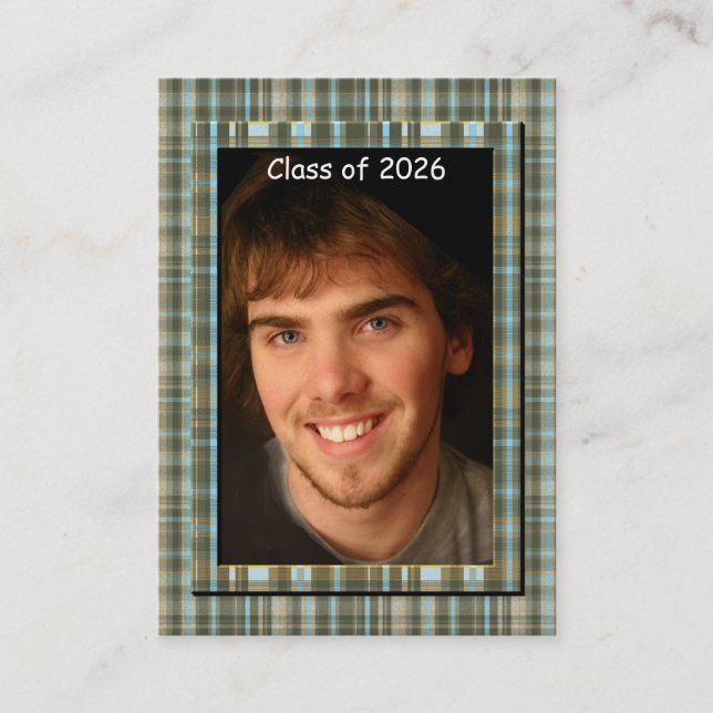 Plaid Senior Class of Change Current Year Photo  Calling Card (Front)