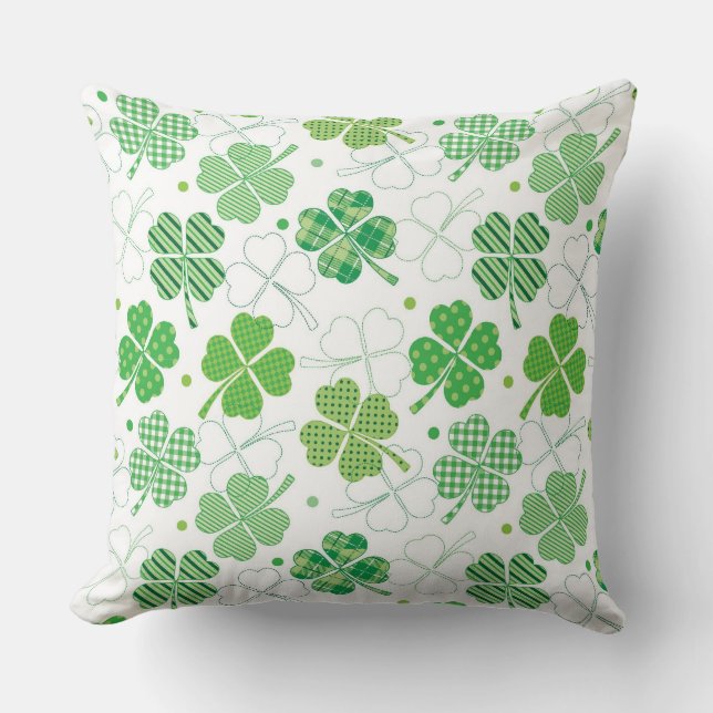 Plaid Shamrocks Throw Pillow (Front)