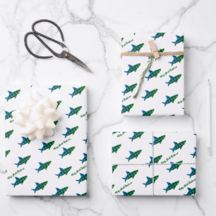 Plaid Shark Blue Green Christmas Wrapping Paper Sheet