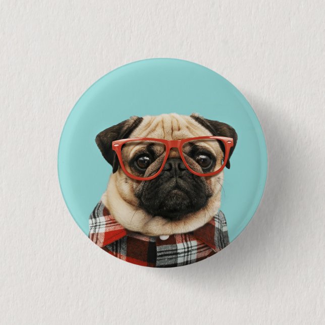 Plaid Shirt Pug 1 Inch Round Button (Front)