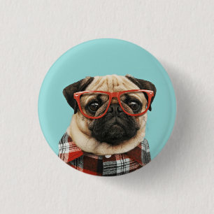 Plaid Shirt Pug 1 Inch Round Button