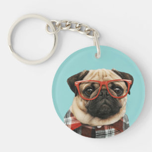 Plaid Shirt Pug Keychain