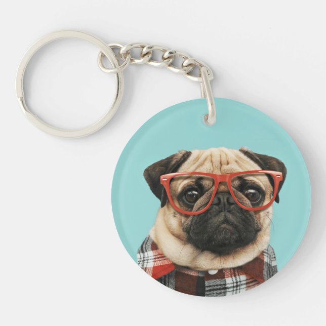 Plaid Shirt Pug Keychain (Front)