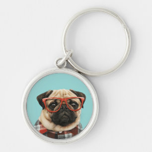 Plaid Shirt Pug Keychain