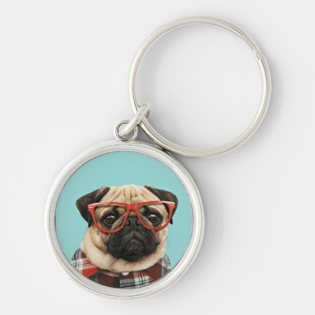 Plaid Shirt Pug Keychain (Front)