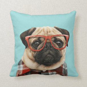 Plaid Shirt Pug Throw Pillow