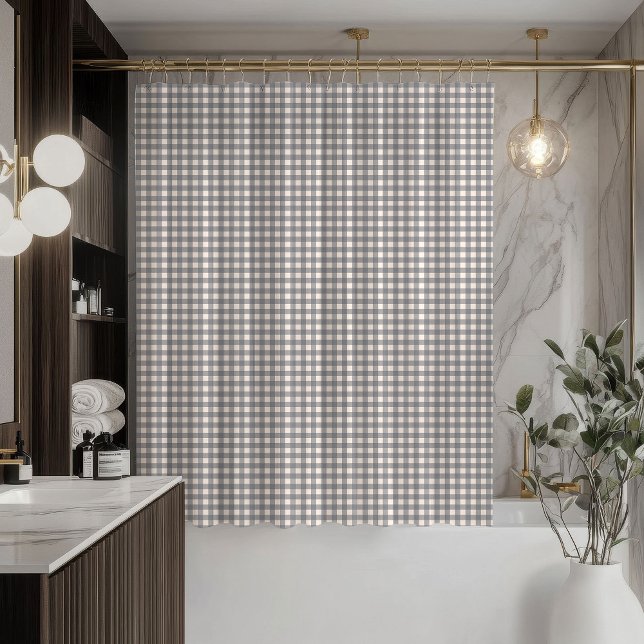 Plaid Shower Curtain Coral Grey with Modern Charm (Plaid Shower Curtain Coral Grey with Modern Charm)