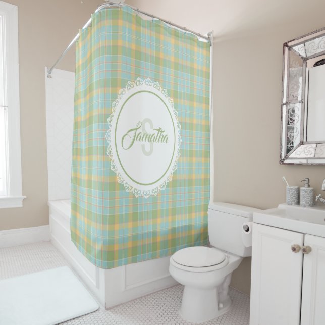 Plaid Shower Curtain - Spring Colours {S2D12} (In Situ)