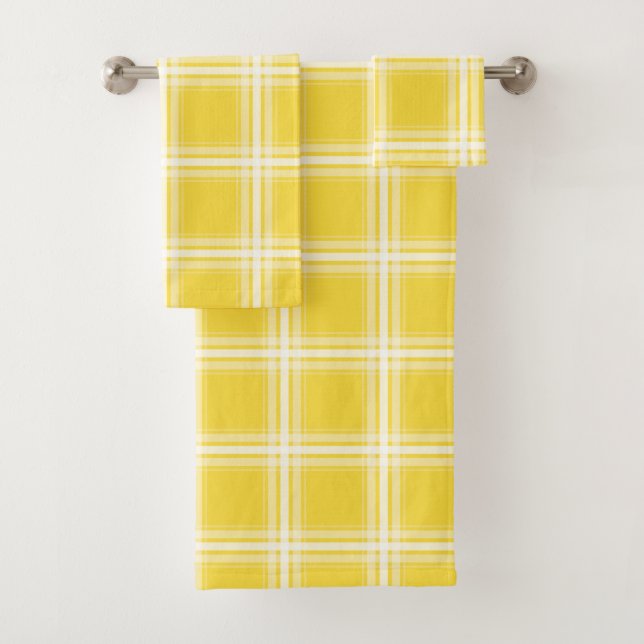 Plaid simple en citron jaune et blanc (En situation)