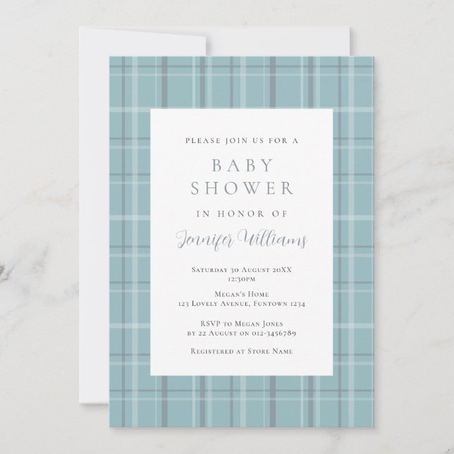 Plaid Simple Teal Boy Baby Shower Invitation (Front)