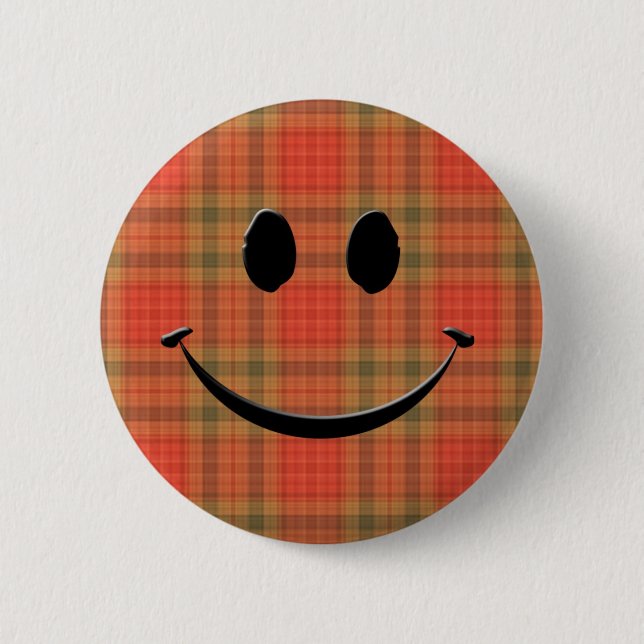 Plaid Smile 2 Inch Round Button (Front)