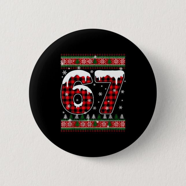 Plaid Snowflake Six Seven Christmas 67 Meme  2 Inch Round Button (Front)
