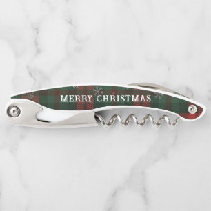 Plaid Snowflakes Merry Christmas Classic Corkscrew