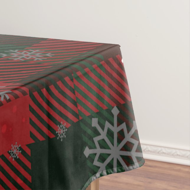 Plaid Snowflakes Pattern Christmas Holiday Tablecloth (In Situ)