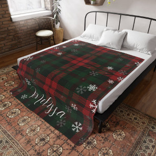 Plaid Snowflakes Pattern Personalized Winter Fleece Blanket