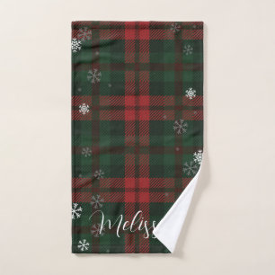 Plaid Snowflakes Pattern Personalized Winter Hand Towel