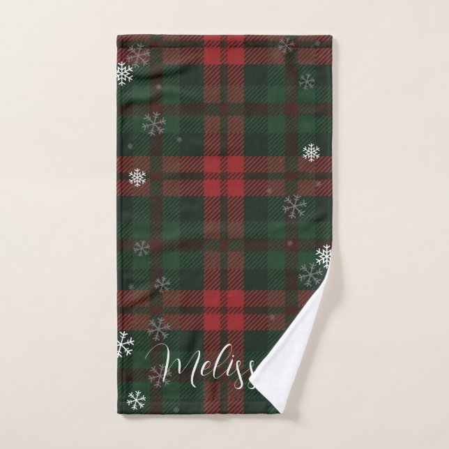 Plaid Snowflakes Pattern Personalized Winter Hand Towel (Hand Towel)