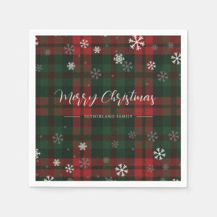 Plaid Snowflakes Pattern Personalized Winter Paper Napkin