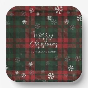 Plaid Snowflakes Pattern Personalized Winter Paper Plate