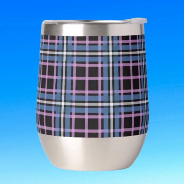 Plaid Stemless Wine Tumbler – Blue & Lavender (Creator Uploaded)