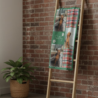 Plaid Stripe Squiggle Pet Four Photo Grid Fleece Blanket